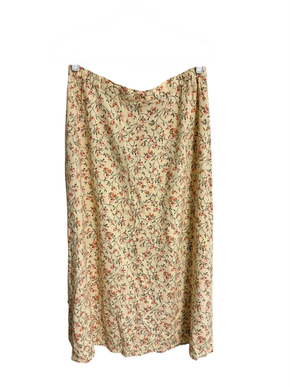 Vintage light yellow floral cottagecore prairie button up midi pull on skirt 12 - Picture 8 of 11